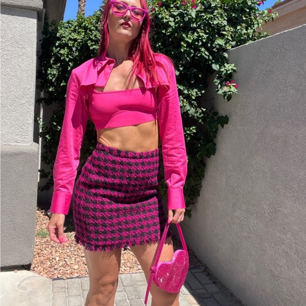 House of Harlow x REVOLVE Blair Pink Black houndstooth Mini skirt